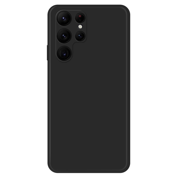 Samsung Galaxy S22 Ultra 5G Solid Color Rubberized TPU Phone Case Microfiber Lining Straight Edge Protective Cover - Black