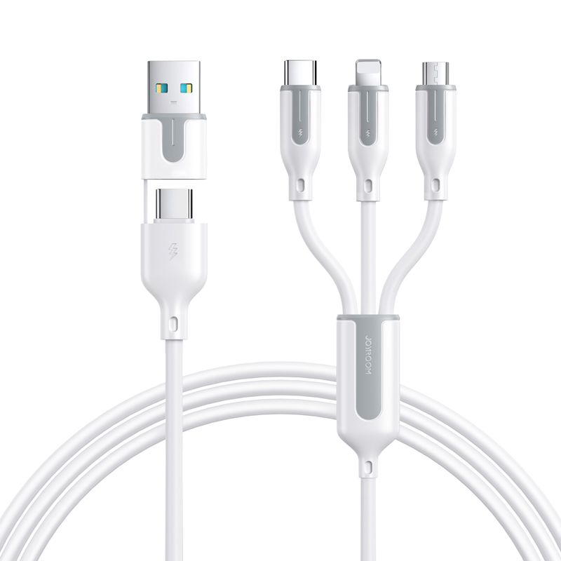JOYROOM S-2T3018A15 1.2M 3.5A USB-A+Type-C to Lightning+Type-C+Micro Charging Data Cable White CE/ROHS Certified16 Series OEM