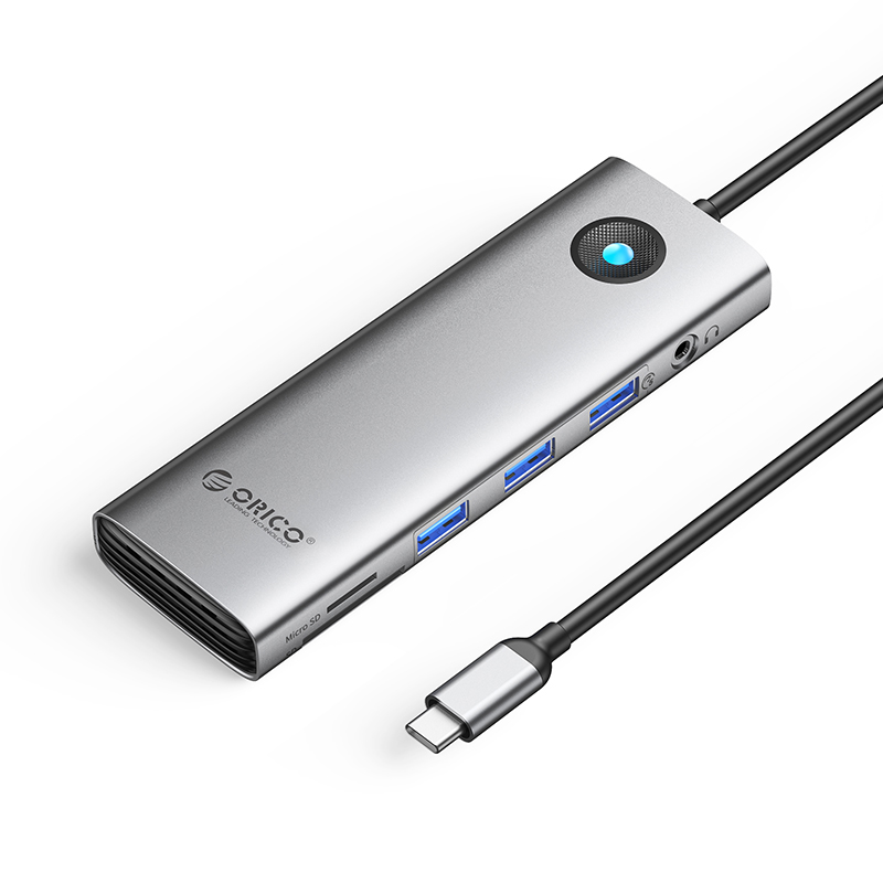 ORICO PW11-10P 10 in 1 Type-C to USB-A*3+3.5mm Audio+SD&amp;TF+HDMI+VGA+Gigabit LAN Port+PD100W Multifunction Docking Station Gray