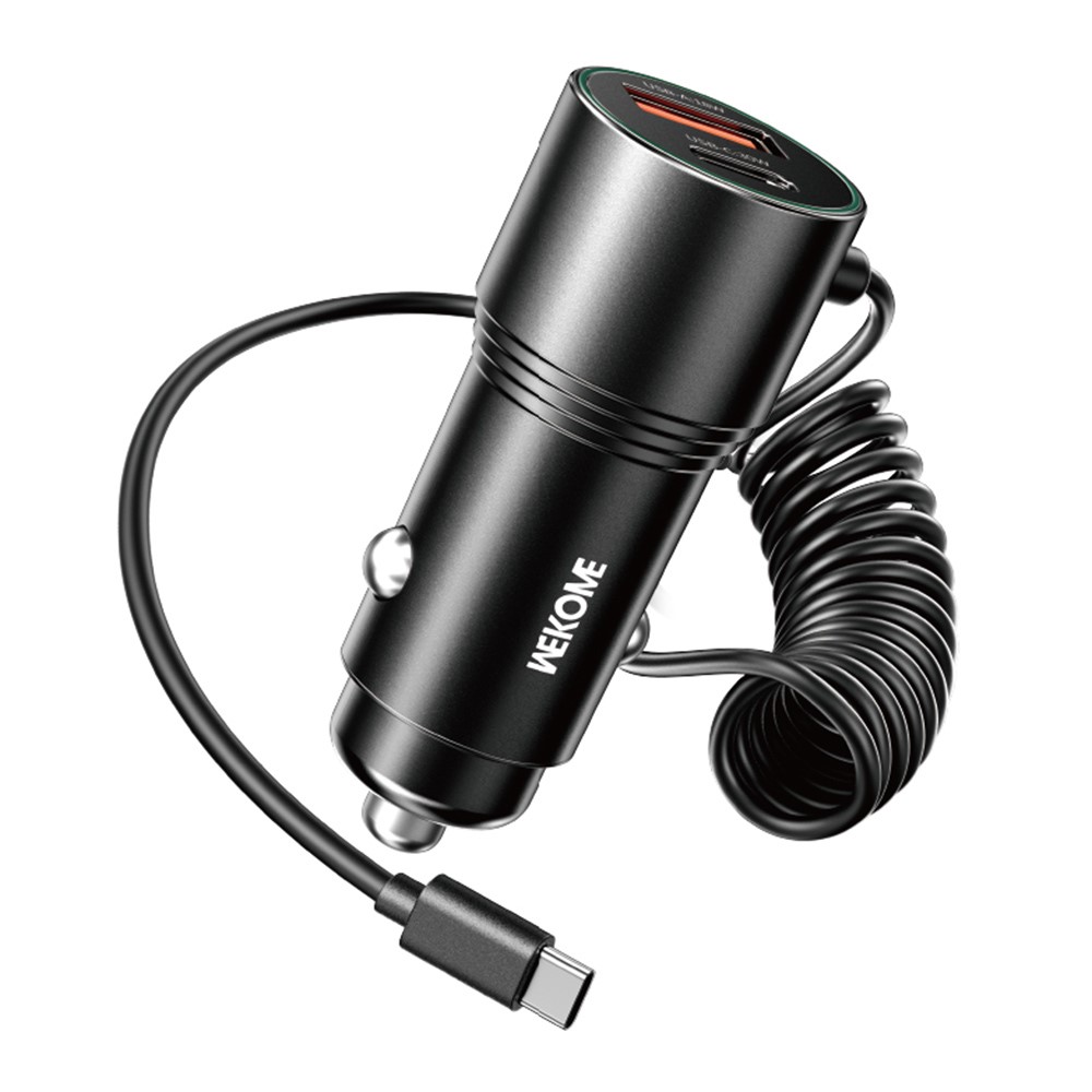 WEKOME WP-C51 USB + Type C Dual Ports 66W Fast Charging Car Charger Built In 1.5m Type C Spring Cable