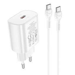 [0027AS085173A11#31] HOCO N22 Jetta PD25W Charger with 1M Dual Type-C Cable EU Adapter White