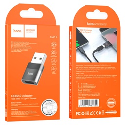 [6931471762009] Adapter USB Male to Type-C female “UA17” UA17, USB 2.0 male to Type-C female adapter, supports OTG function, data transfer, 2A / 3A / 60W charging.