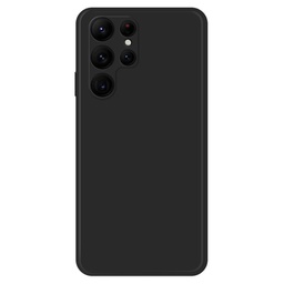 [654984966] Samsung Galaxy S22 Ultra 5G Solid Color Rubberized TPU Phone Case Microfiber Lining Straight Edge Protective Cover - Black