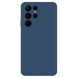 [619496126] Samsung Galaxy S22 Ultra 5G Solid Color Rubberized TPU Phone Case Microfiber Lining Straight Edge Protective Cover - Dark Blue