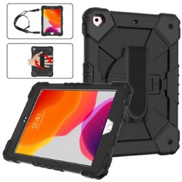 [65261] Dual Color Robot TPU Shock Absorbing Case with Shoulder Belt Grip Cover for iPad 10.2 2019/10.2 2020/10.2 2021 Black+Black
