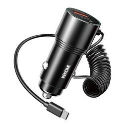 WEKOME WP-C51 USB + Type C Dual Ports 66W Fast Charging Car Charger Built In 1.5m Type C Spring Cable