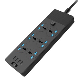 TB-T12 3000W 2m 4-USB Ports + 6-Jacks Multifunctional Flame-Retardant Socket With Switch(UK Plug)